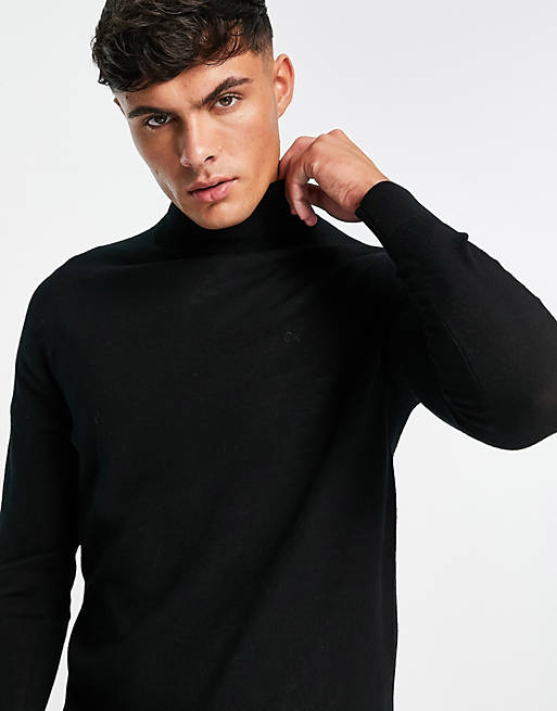 Homme Pulls et gilets | Calvin Klein - Pull col roulé en laine supérieure - Noir - VBV2731