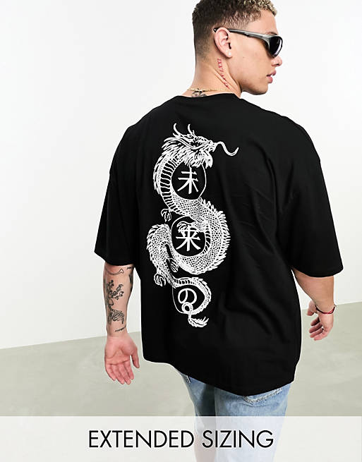 Homme T-shirts & débardeurs | DESIGN - T-shirt oversize avec imprimé dragon au dos - Noir - SCX5284