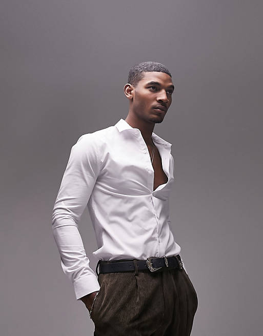 Homme Chemises | Topman - Chemise habillée stretch ajustée - Blanc - YNO8704