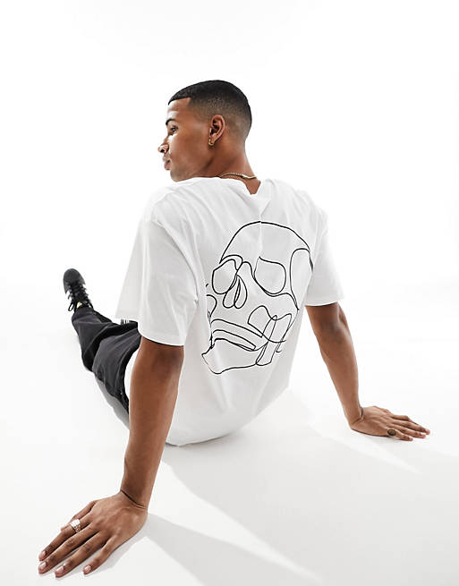 Homme T-shirts & débardeurs | Jack & Jones - Originals - T-shirt oversize à imprimé tête de mort dans le dos - Blanc - ORC1442